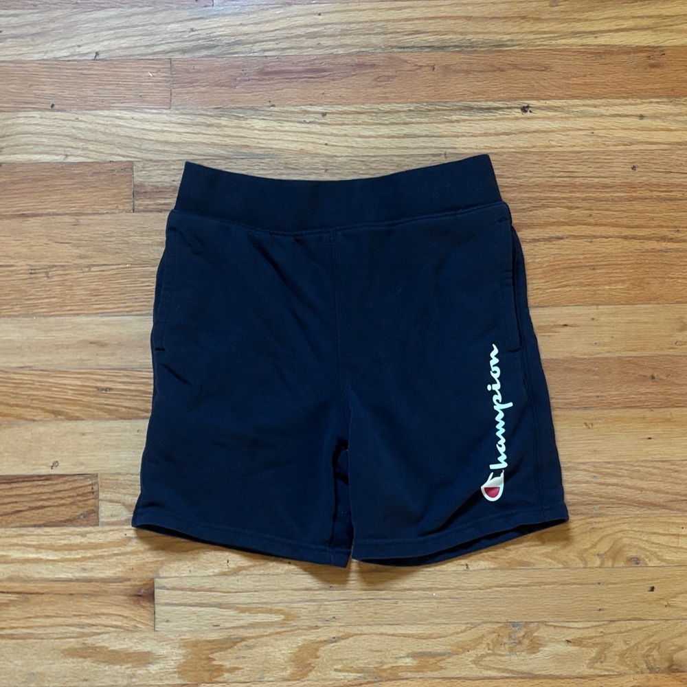 Champion Black Kids Athletic Shorts with White Logo